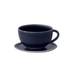 Textured Artisan Stoneware Cup and Saucer Set